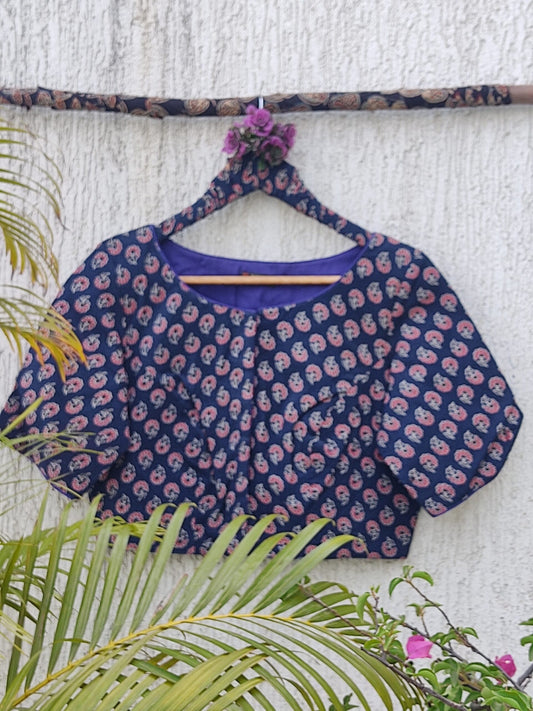 INDIGO HANDBLOCK PRINTED READYMADE BLOUSE