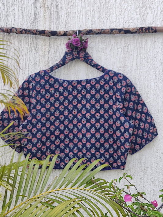 INDIGO HANDBLOCK PRINTED READYMADE BLOUSE
