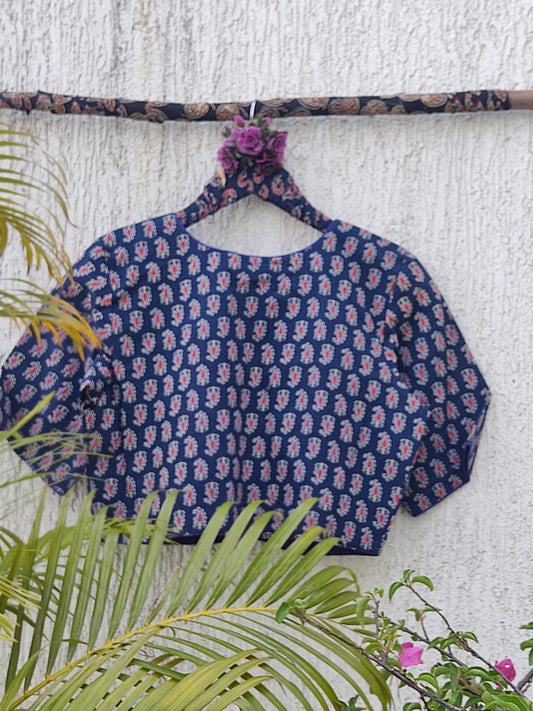 INDIGO HANDBLOCK PRINTED READYMADE BLOUSE