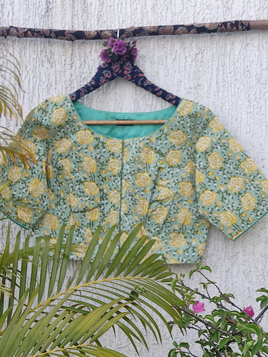 GREEN SANGANERI READYMADE BLOUSE
