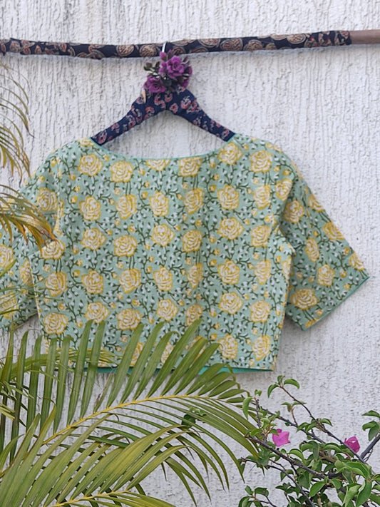 GREEN SANGANERI READYMADE BLOUSE