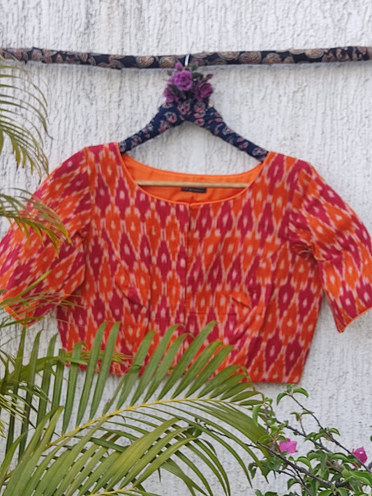 ORANGE WOVEN IKAT READYMADE BLOUSE