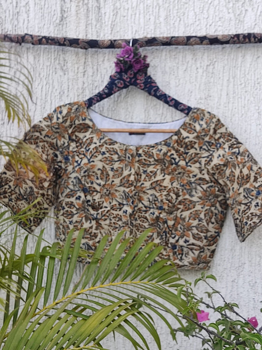 NATURAL CREAM HANDBLOCK PRINTED READYMADE BLOUSE