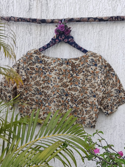 NATURAL CREAM HANDBLOCK PRINTED READYMADE BLOUSE
