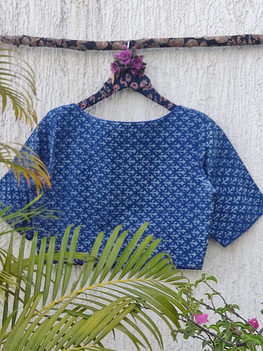 INDIGO HANDBLOCK PRINTED READYMADE BLOUE