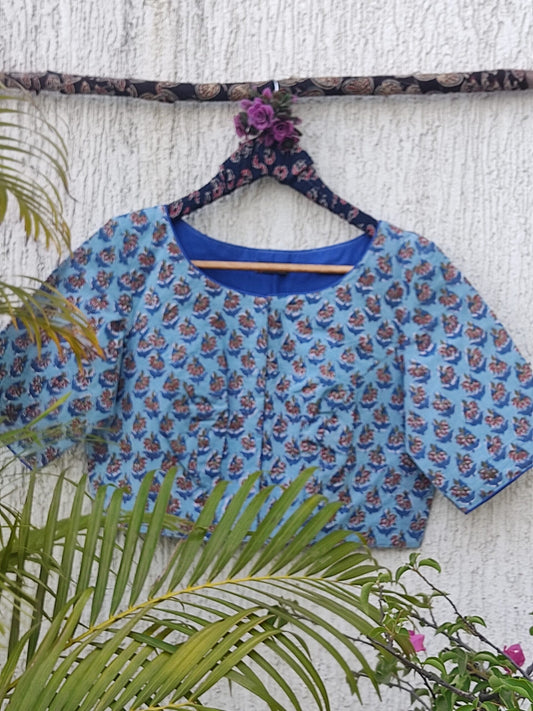 BLUE SANGANERI PRINT READYMADE BLOUSE