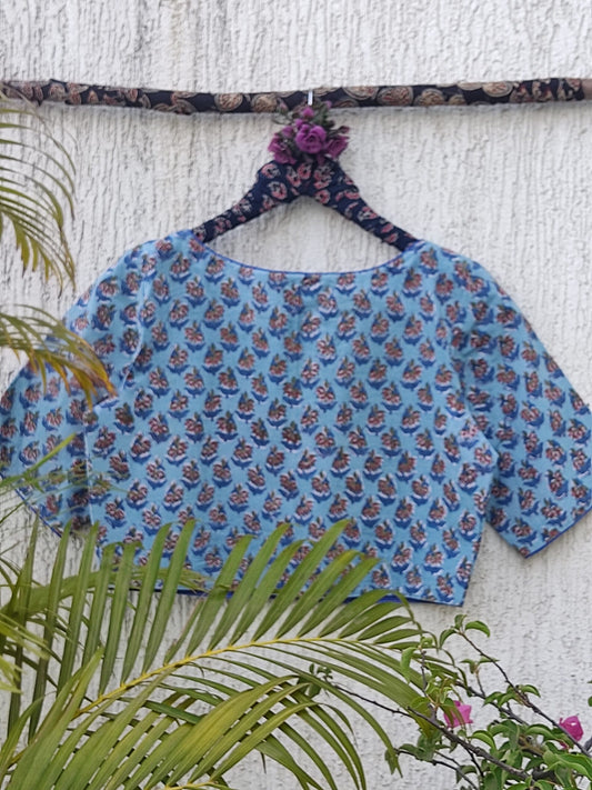 BLUE SANGANERI PRINT READYMADE BLOUSE