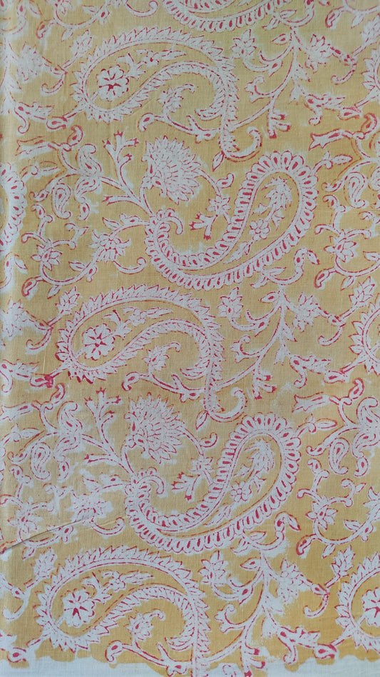 YELLOW FLORAL JAAL HAND BLOCK PRINTED COTTON FABRIC