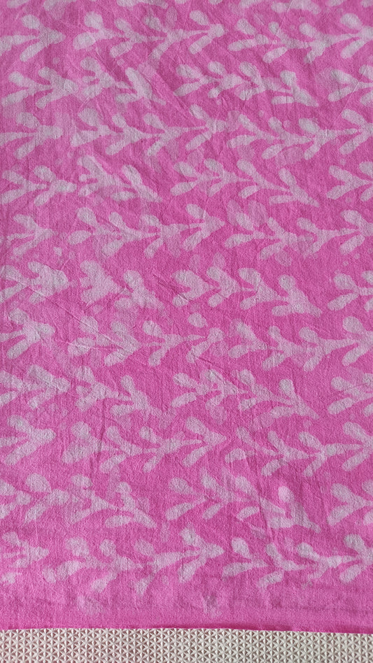 Pink Leaf Jaal Dabu Handblock Printed Cotton Fabric
