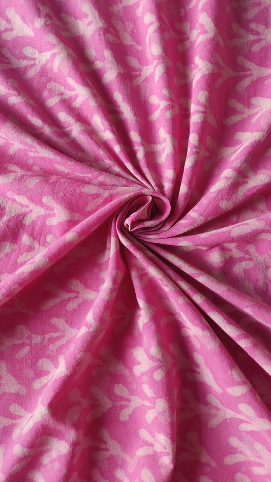 Pink Leaf Jaal Dabu Handblock Printed Cotton Fabric