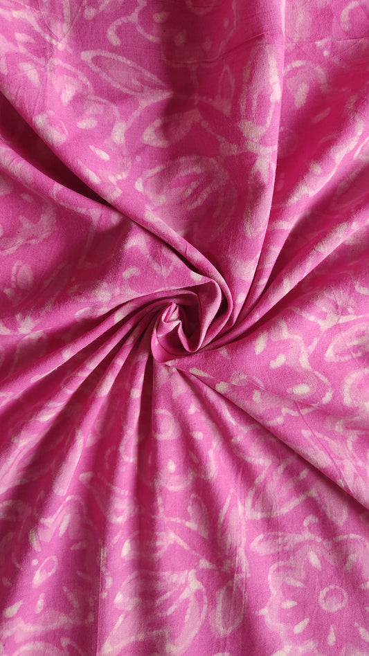 Pink Flower Jaal Dabu Handblock Printed Cotton Fabric