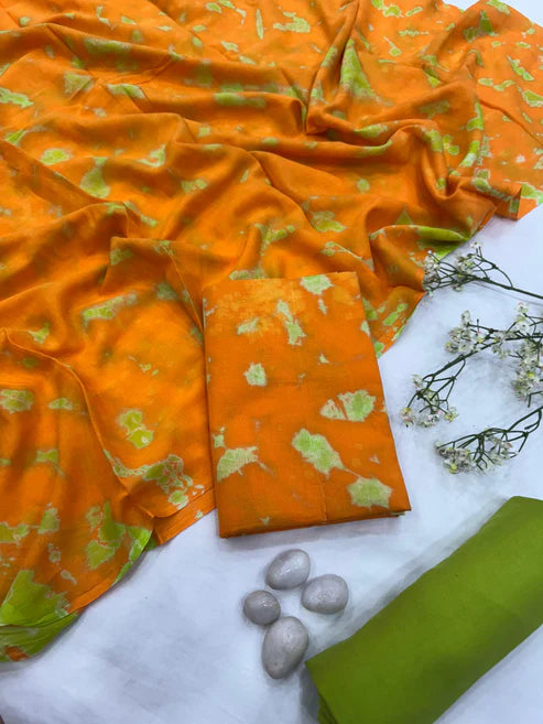 Pure Mulmul Cotton Dress Material 3pcs Orange