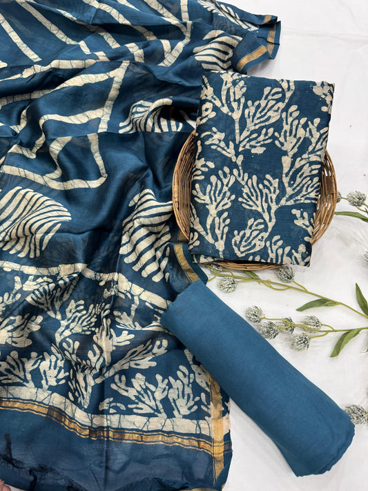 Luxury handloom Chanderi silk suit fabric set