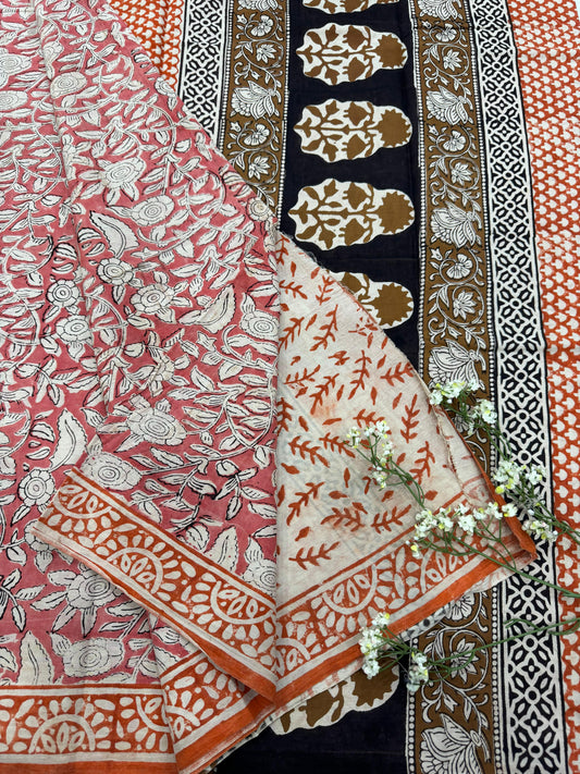 DUSTY MAROON BAGRU HANDBLOCK PRINTED SAREE