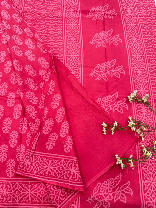 MINT PINK BAGRU HANDBLOCK PRINTED SAREE