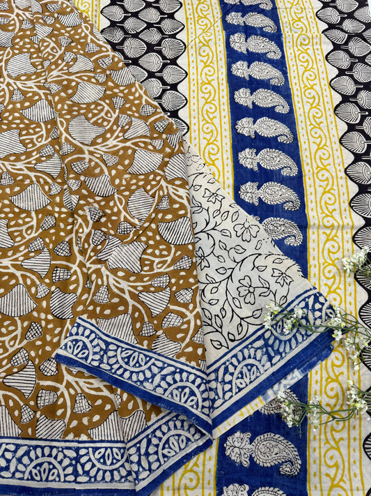 MUSTARD BAGRU HANDBLOCK PRINTED SAREE