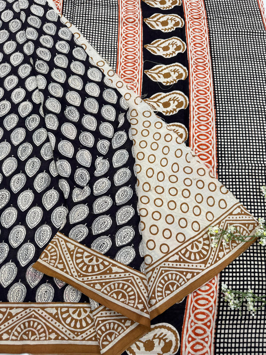BLACK BUTTI BAGRU HANDBLOCK PRINTED SAREE