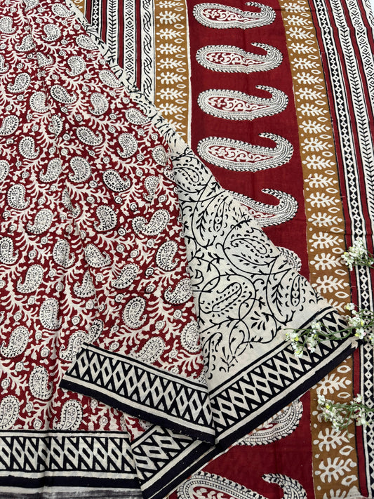 MAROON BAGRU HANDBLOCK PRINTED SAREE