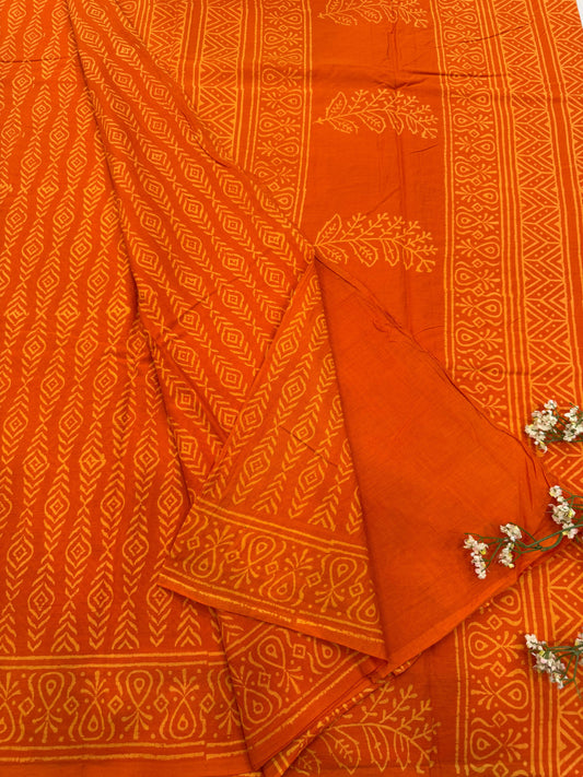 ORANGE BAGRU HANDBLOCK PRINTED SAREE