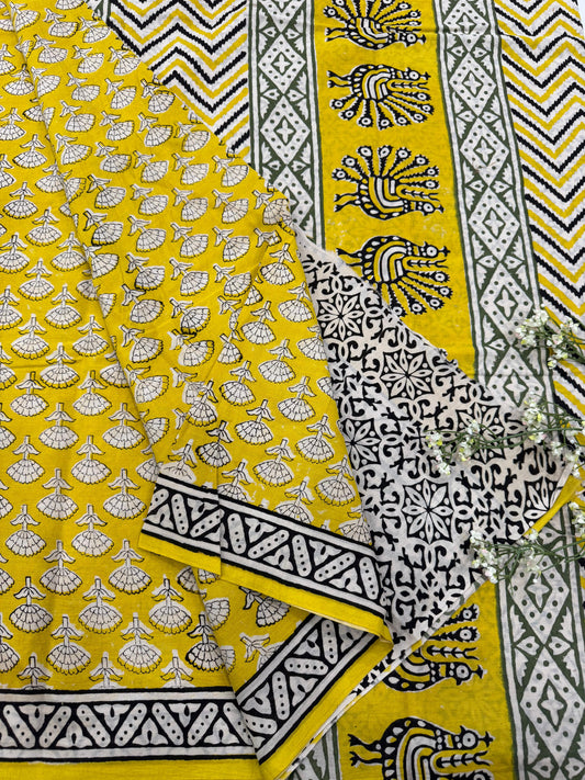 YELLOWISH BAGRU HANDBLOCK PRINTED