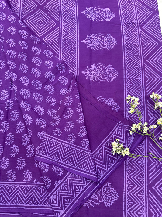 PURPLE BAGRU HANDBLOCK PTINTED SAREE