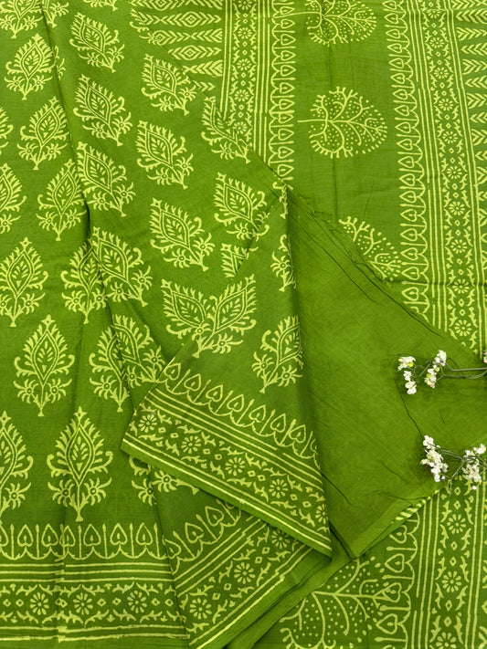 LIME GREEN BAGRU HANDBLOCK PRINTED FABRIC