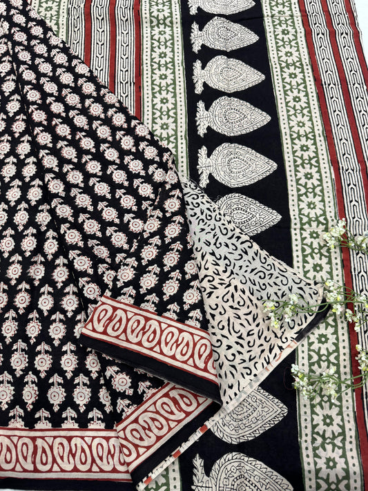 BLACK BAGRU HANDBLOCK PRINTED SAREE