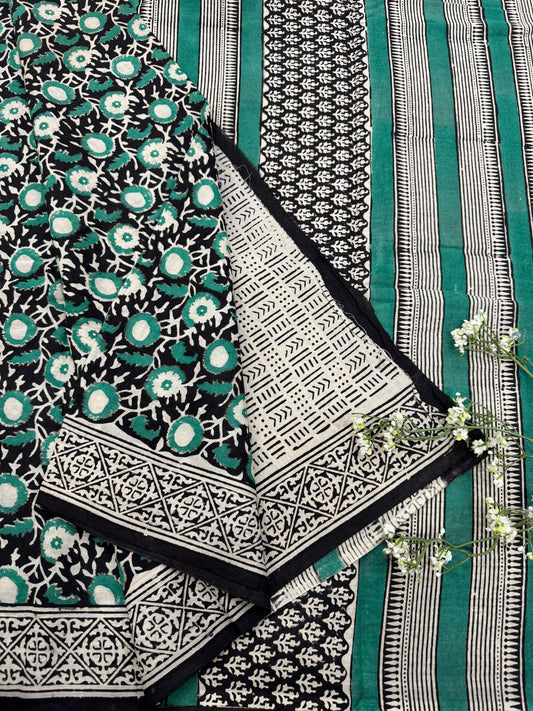 GREEN BAGRU HANDBLOCK PRINTED SAREE