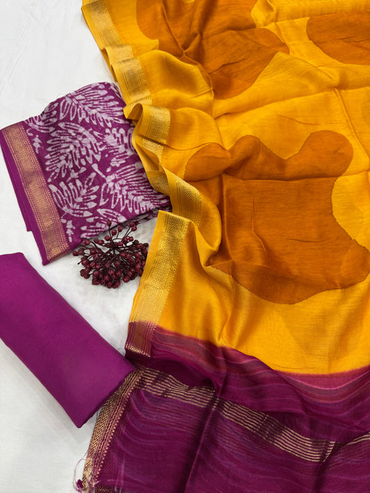 AVANTI - 3pc Maheshwari Silk Unstitched Bagru Print Dress Material
