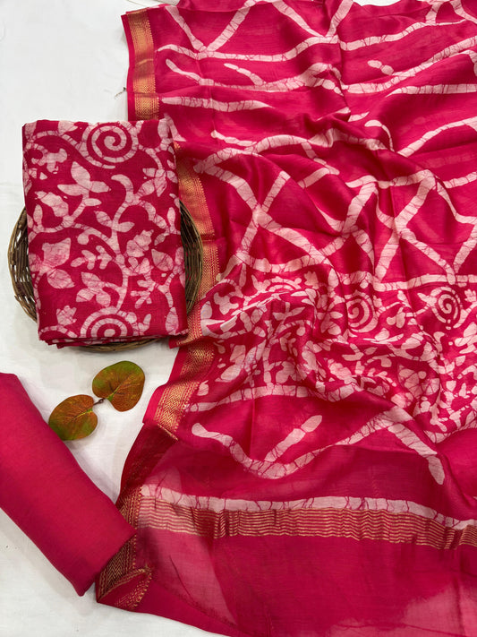 VAISHALI - 3pc Maheshwari Silk Unstitched Bagru Print Dress Material