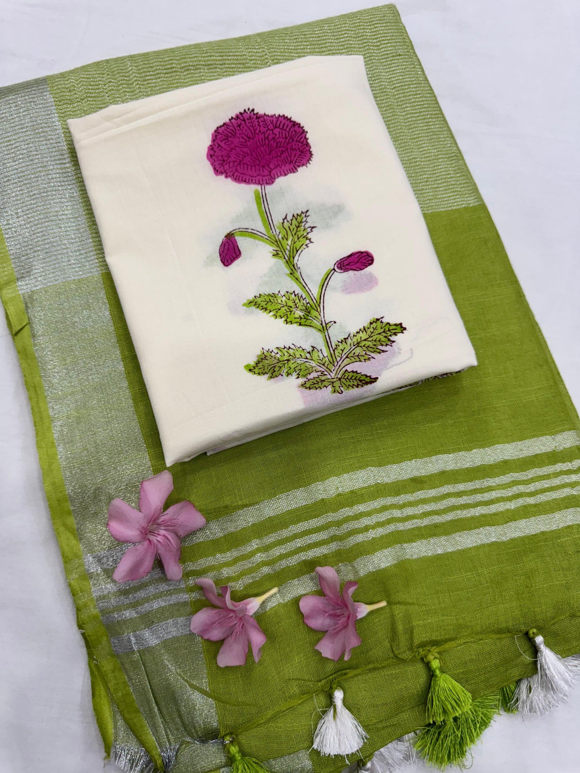 Sustainable cotton linen plain saree