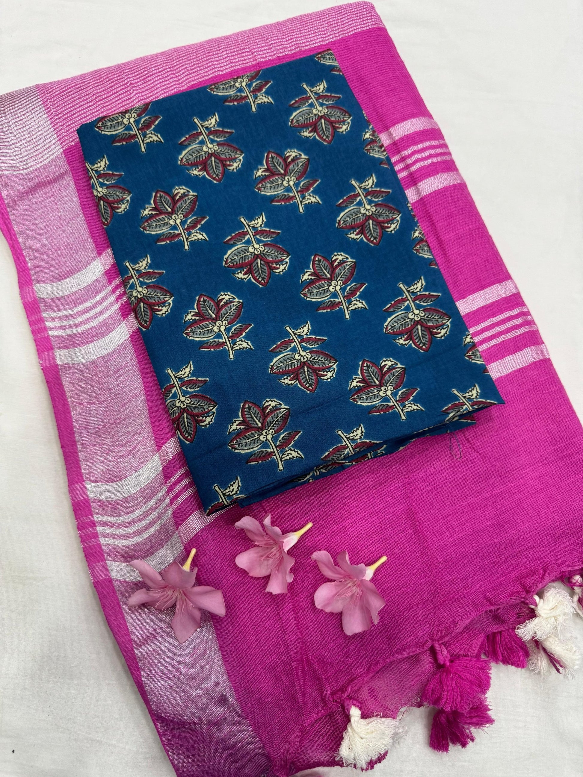 Plain cotton linen saree with breathable fabric