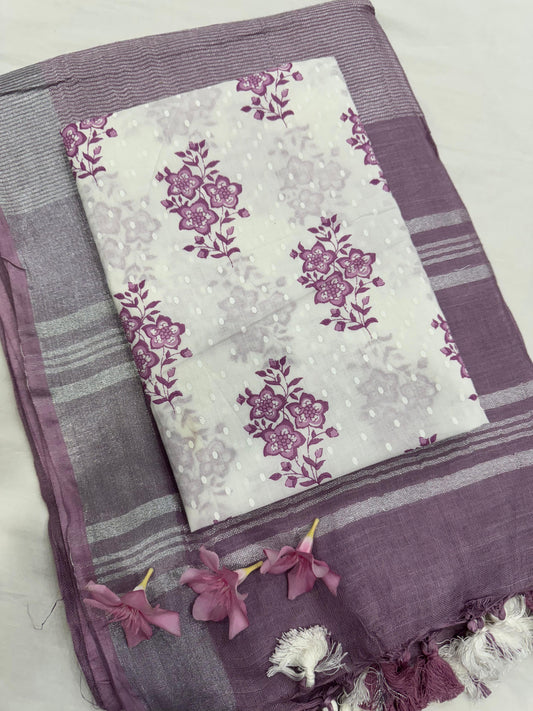Jaipur crafted lightweight cotton linen saree
