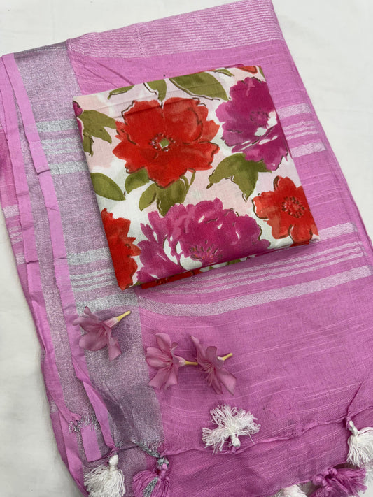 Comfortable and soft cotton linen saree
