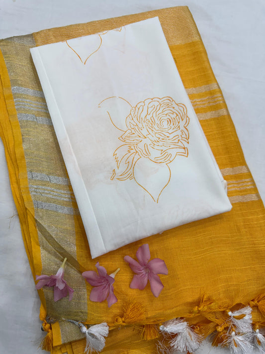 Breathable and soft cotton linen saree