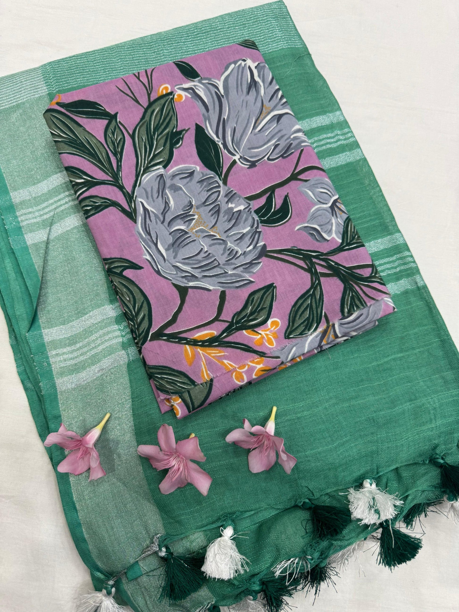 Cotton linen saree in soft pastel shade