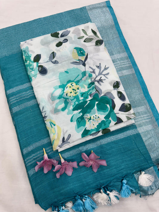 Jaipur artisan cotton linen plain saree for casual wear