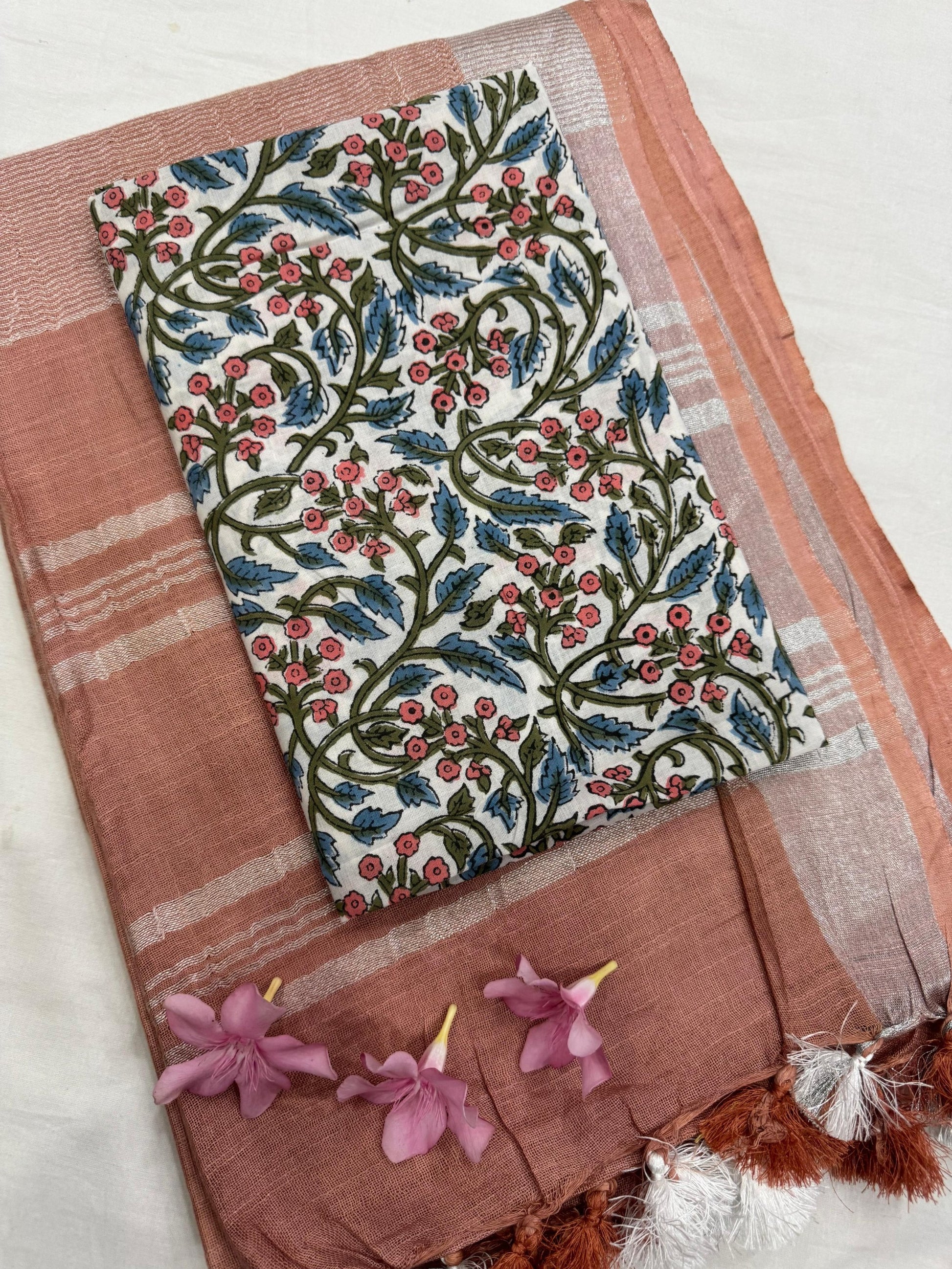Artisan-crafted cotton linen plain saree
