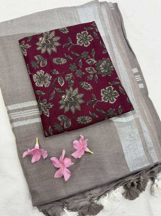 Soft cotton linen saree for casual occasions