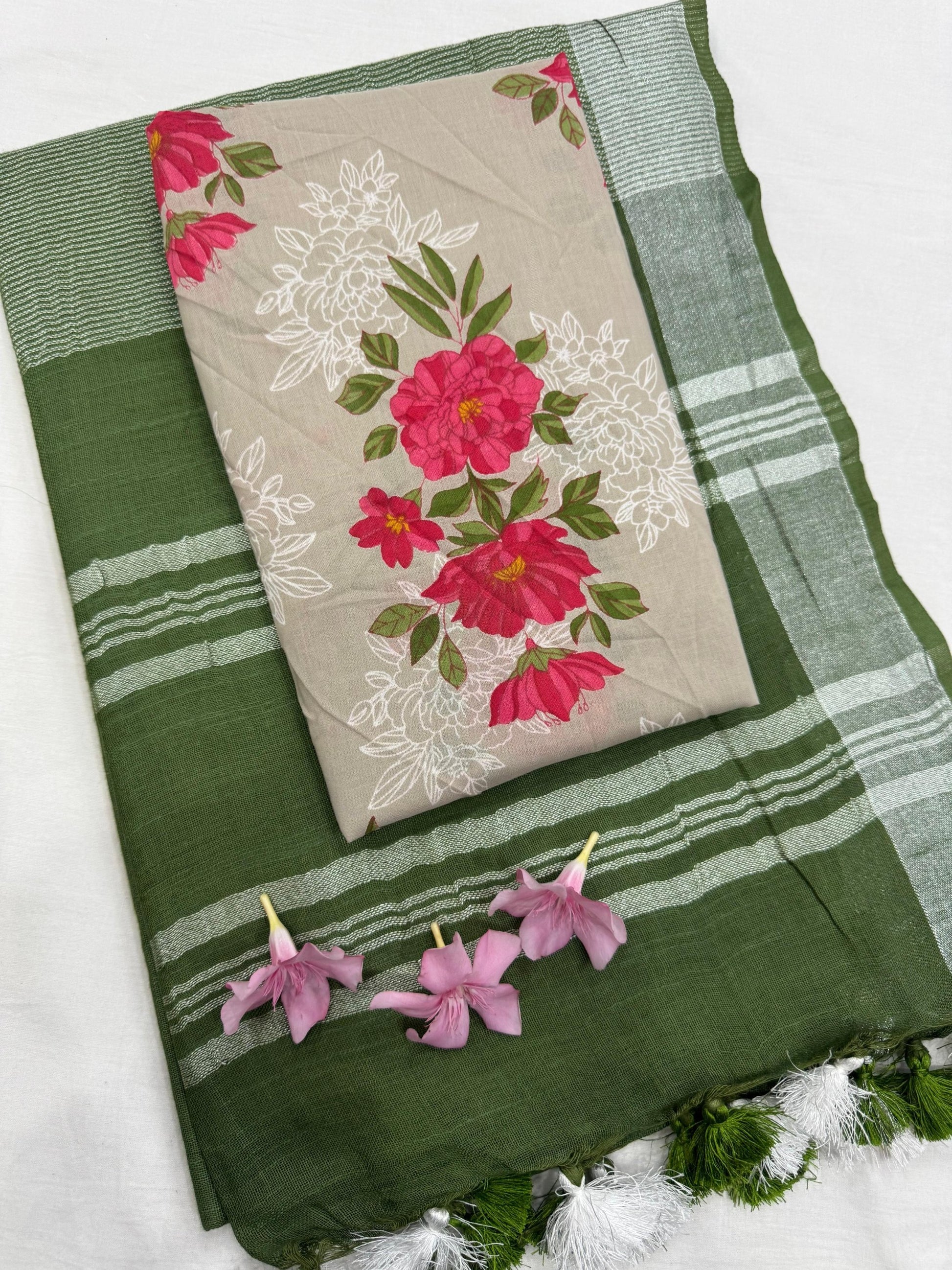 Jaipur plain cotton linen saree for gifting