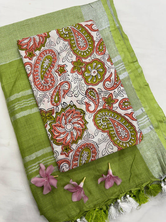 Soft and lightweight cotton linen saree