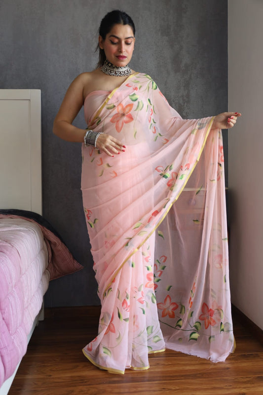 Jaipur Handpainted Chiffon Saree – Perfect for Gifting