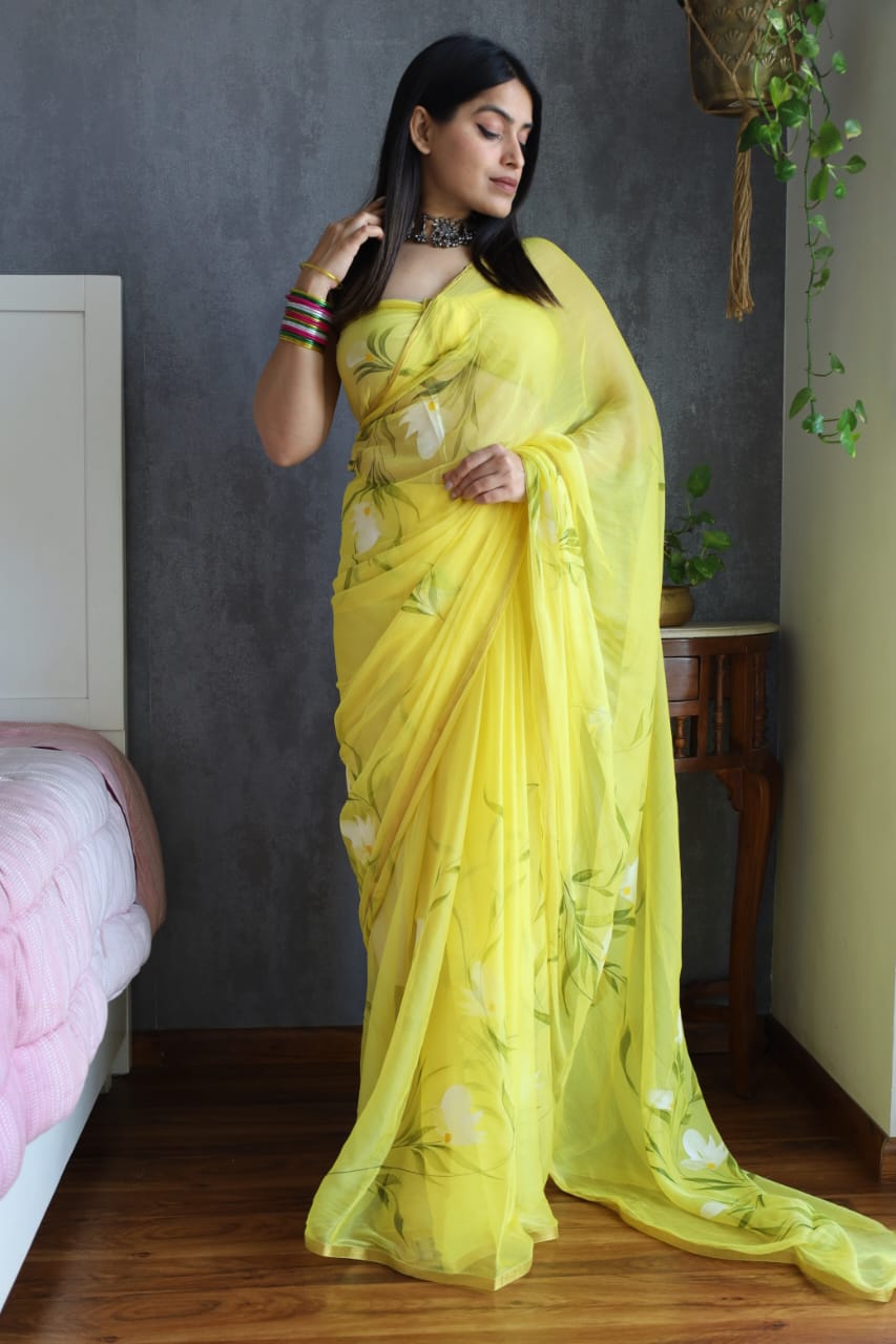 Handpainted chiffon saree showcasing Jaipur’s textile heritage