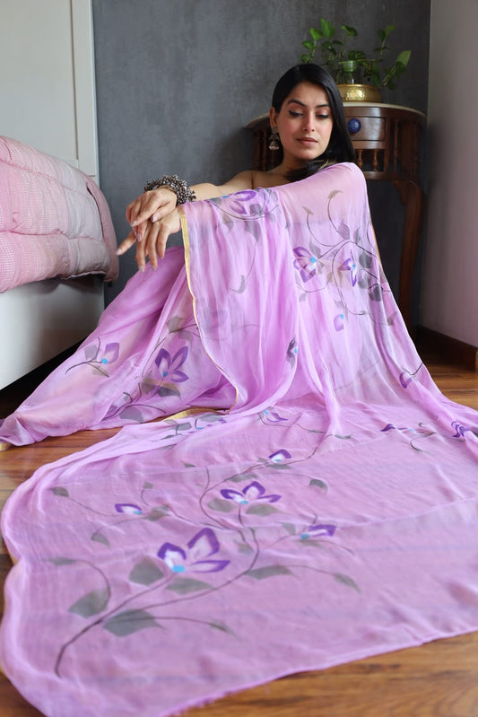 Authentic Rajasthan handpainted chiffon saree for gifting