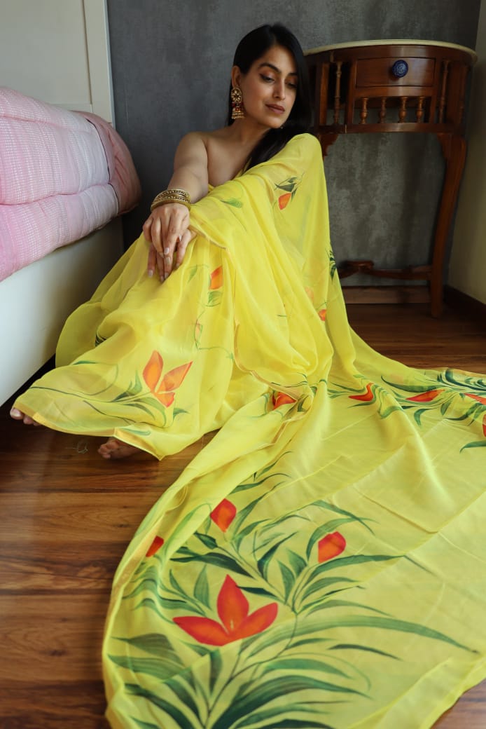 Jaipur handpainted chiffon saree perfect for weddings