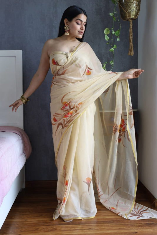 Sustainable slow-made chiffon saree with Jaipur artisan prints