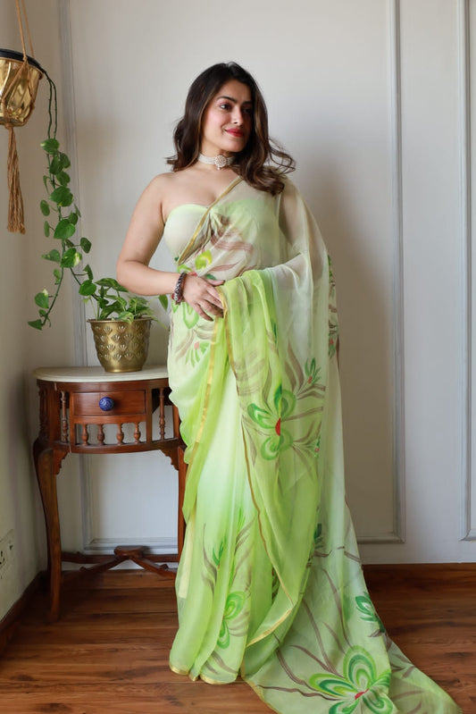Lightweight handpainted chiffon saree for festive occasions