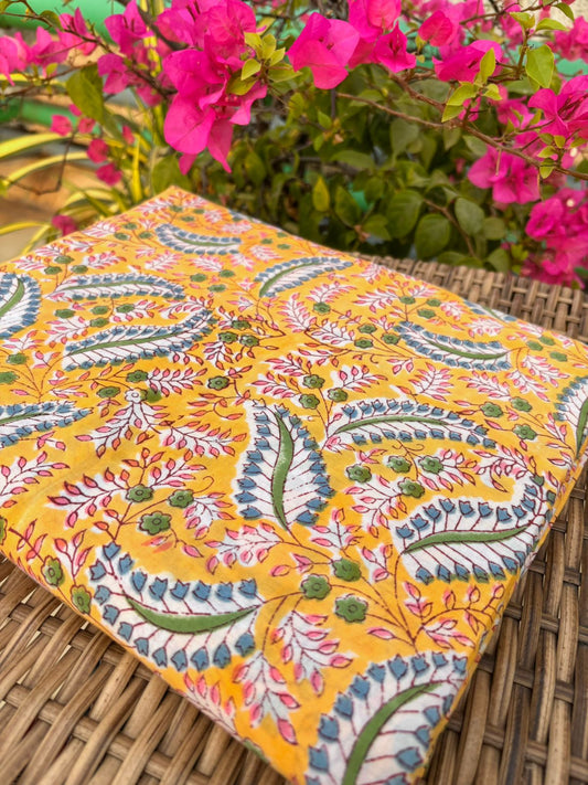 Yellow Handblock Cotton Fabric – Gulmohar Collection