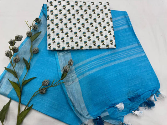 Soft Cotton Linen Plain Saree – Everyday Jaipur Style