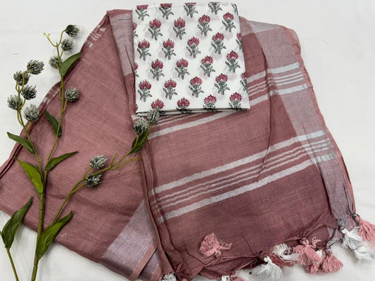 Minimalist Cotton Linen Saree – Handmade & Comfortable